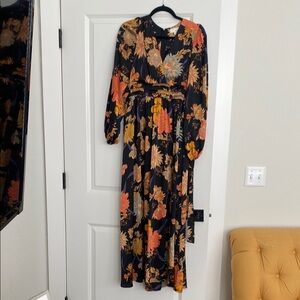 Pinch Black Orange Bishop Sleeve Dress